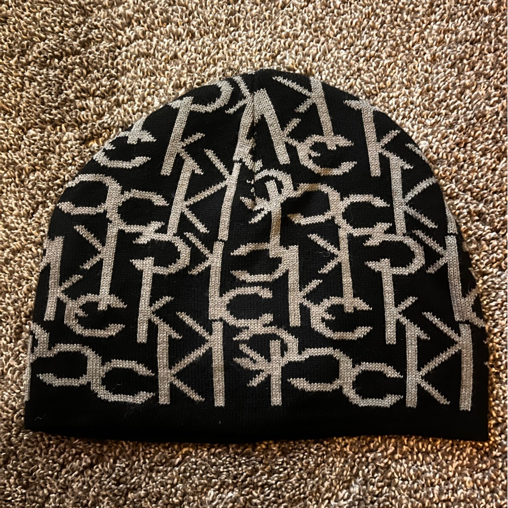 Black and Gray Calvin Klein Logo Beanie